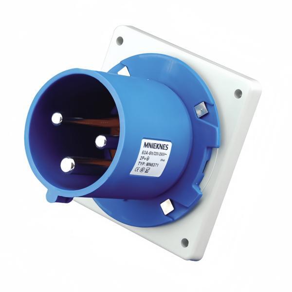 63A 2P+PE IP44 Industrial Panel-Mounted Plugs